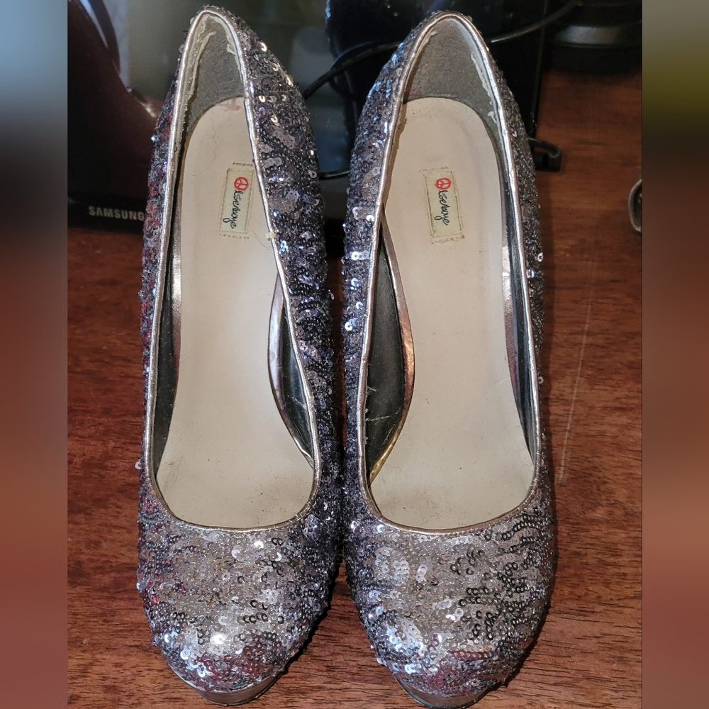 Silver sparkly heels